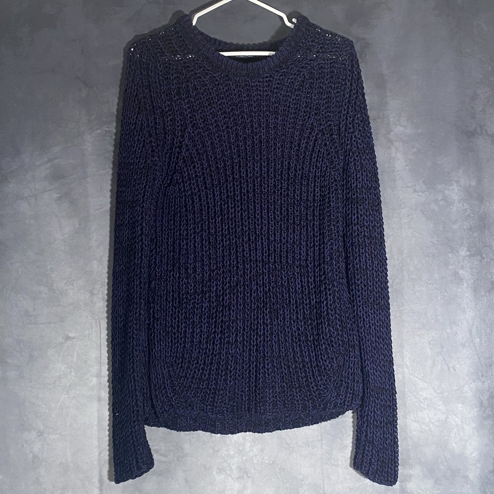 Zara Knit Sweater Blue Pullover Long Sleeve Size Large Casual